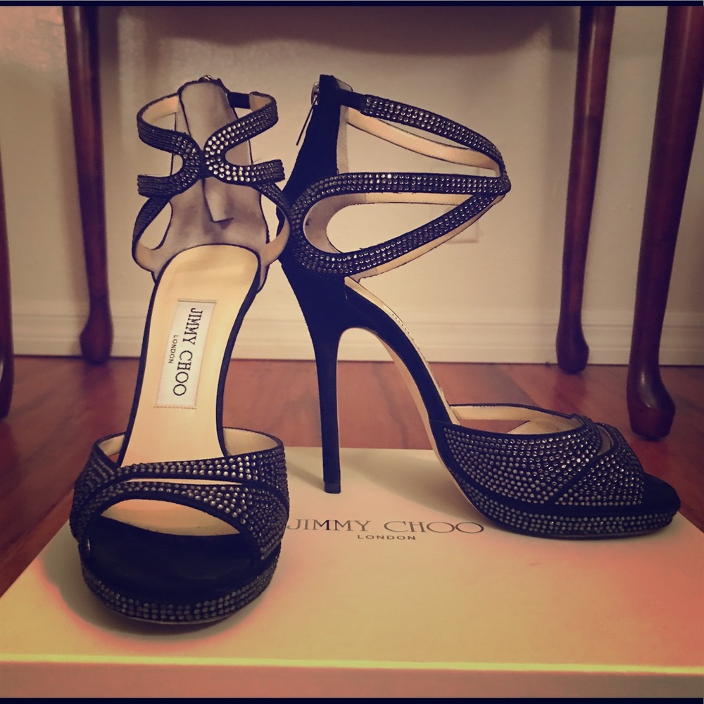 Jimmy Choo Shimmer Suede Crystal Embellished Heels